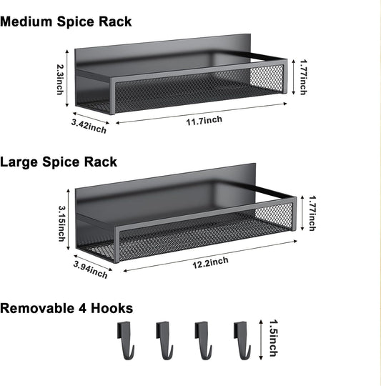 Magnetic Spice Rack for Refrigerator, Magnetic Shelf, Moveable Fridge Organizer with 8-Hook Rack, Seasoning Organizer for Kitchen