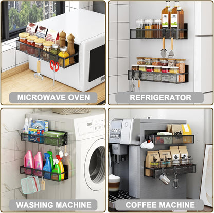 Magnetic Spice Rack for Refrigerator, Magnetic Shelf, Moveable Fridge Organizer with 8-Hook Rack, Seasoning Organizer for Kitchen