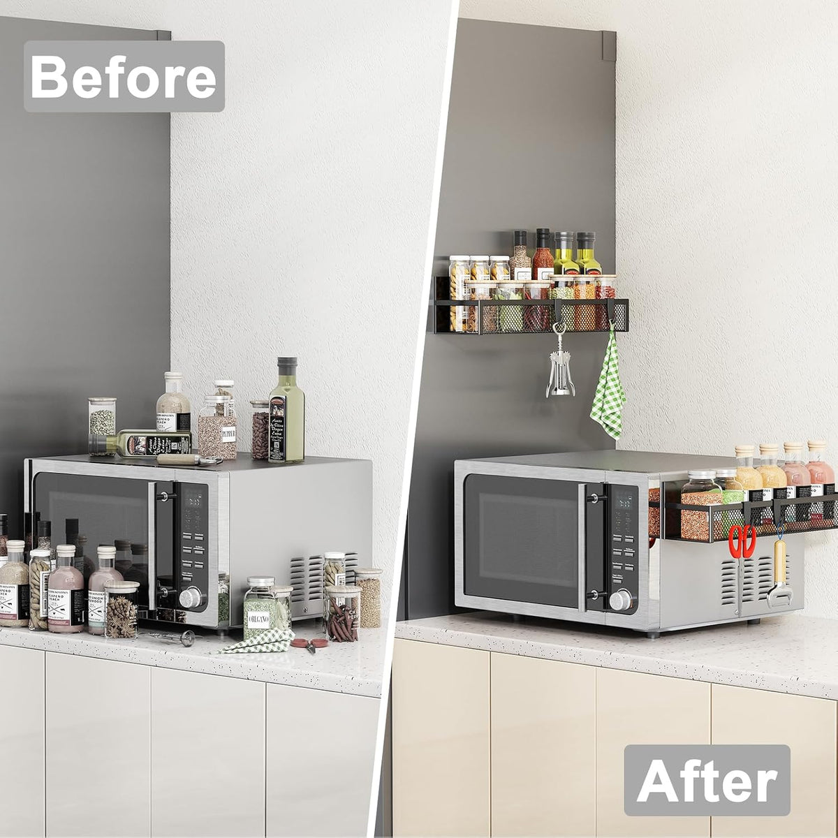 Magnetic Spice Rack for Refrigerator, Magnetic Shelf, Moveable Fridge Organizer with 8-Hook Rack, Seasoning Organizer for Kitchen
