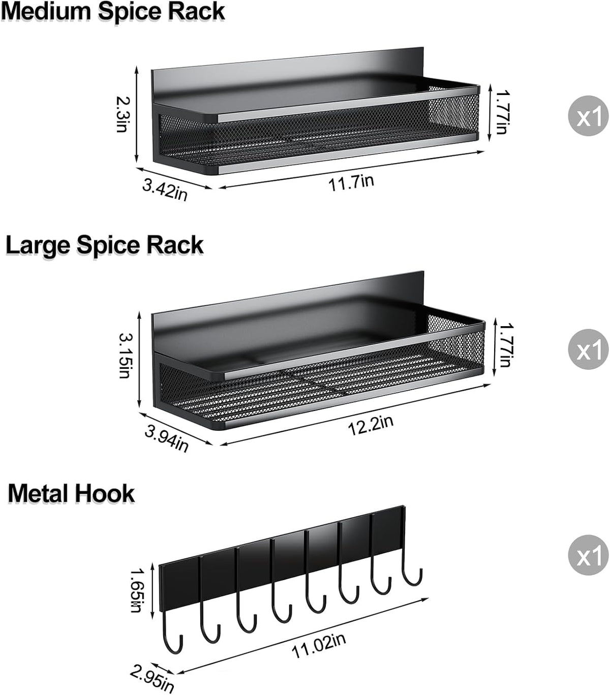 Magnetic Spice Rack for Refrigerator, Magnetic Shelf, Moveable Fridge Organizer with 8-Hook Rack, Seasoning Organizer for Kitchen