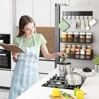 Magnetic Spice Rack for Refrigerator, Magnetic Shelf, Moveable Fridge Organizer with 8-Hook Rack, Seasoning Organizer for Kitchen