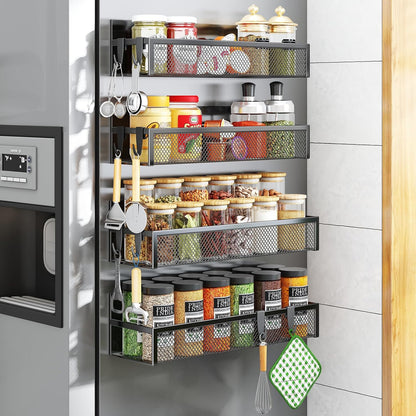 Magnetic Spice Rack for Refrigerator, Magnetic Shelf, Moveable Fridge Organizer with 8-Hook Rack, Seasoning Organizer for Kitchen
