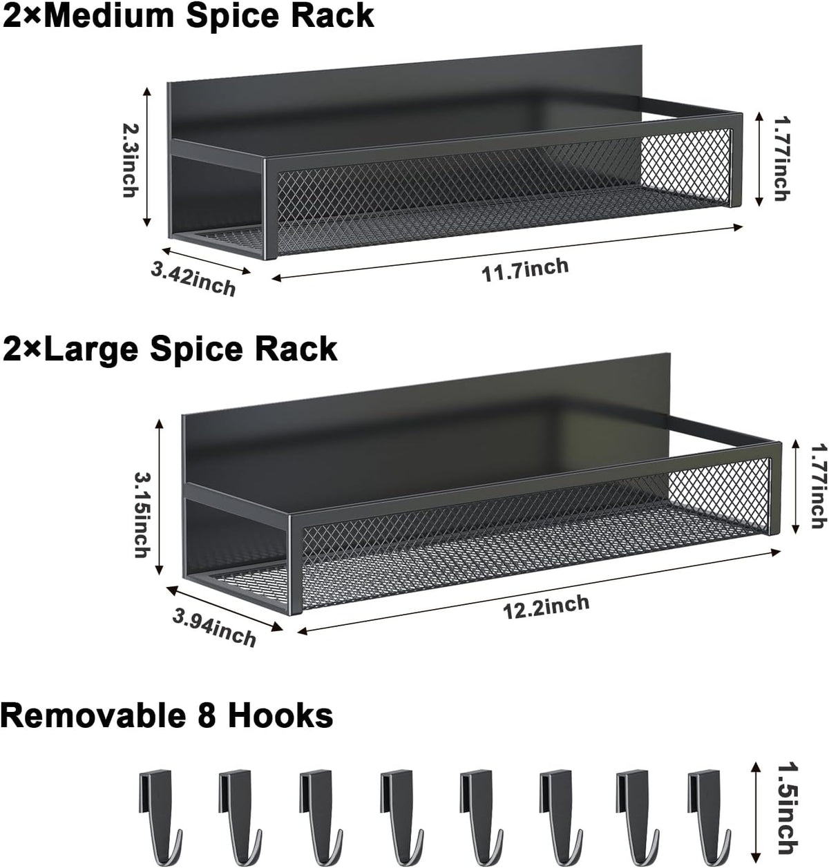 Magnetic Spice Rack for Refrigerator, Magnetic Shelf, Moveable Fridge Organizer with 8-Hook Rack, Seasoning Organizer for Kitchen