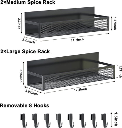 Magnetic Spice Rack for Refrigerator, Magnetic Shelf, Moveable Fridge Organizer with 8-Hook Rack, Seasoning Organizer for Kitchen
