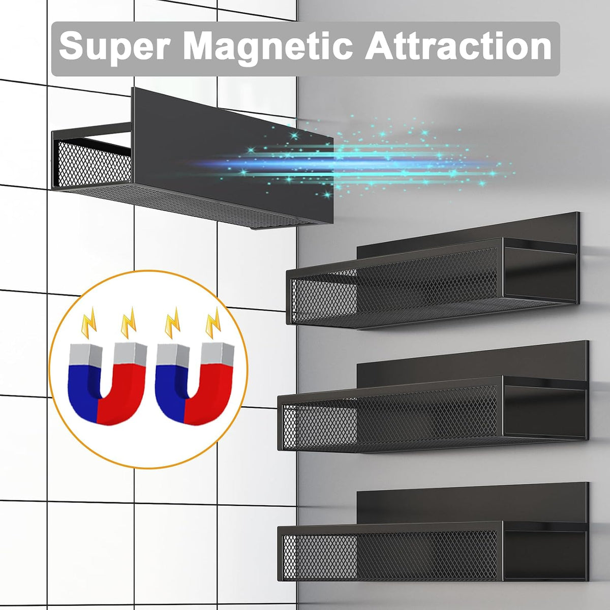 Magnetic Spice Rack for Refrigerator, Magnetic Shelf, Moveable Fridge Organizer with 8-Hook Rack, Seasoning Organizer for Kitchen