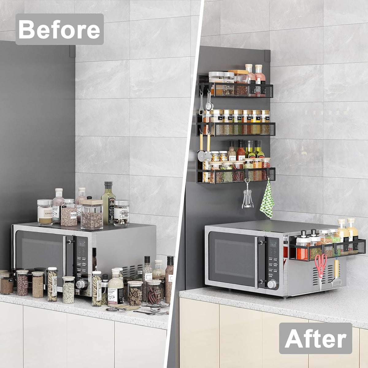 Magnetic Spice Rack for Refrigerator, Magnetic Shelf, Moveable Fridge Organizer with 8-Hook Rack, Seasoning Organizer for Kitchen