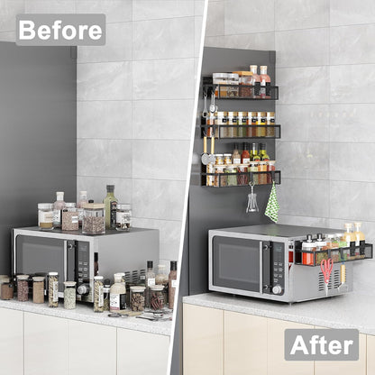 Magnetic Spice Rack for Refrigerator, Magnetic Shelf, Moveable Fridge Organizer with 8-Hook Rack, Seasoning Organizer for Kitchen