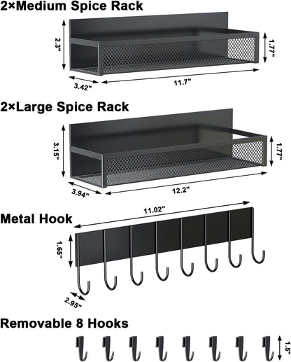Magnetic Spice Rack for Refrigerator, Magnetic Shelf, Moveable Fridge Organizer with 8-Hook Rack, Seasoning Organizer for Kitchen