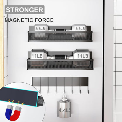 Magnetic Spice Rack for Refrigerator, Magnetic Shelf, Moveable Fridge Organizer with 8-Hook Rack, Seasoning Organizer for Kitchen
