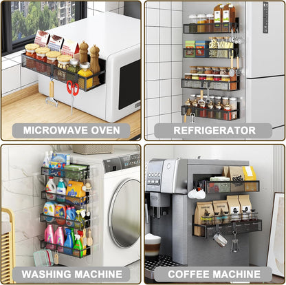 Magnetic Spice Rack for Refrigerator, Magnetic Shelf, Moveable Fridge Organizer with 8-Hook Rack, Seasoning Organizer for Kitchen