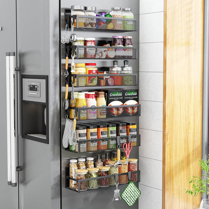 Magnetic Spice Rack for Refrigerator, Magnetic Shelf, Moveable Fridge Organizer with 8-Hook Rack, Seasoning Organizer for Kitchen