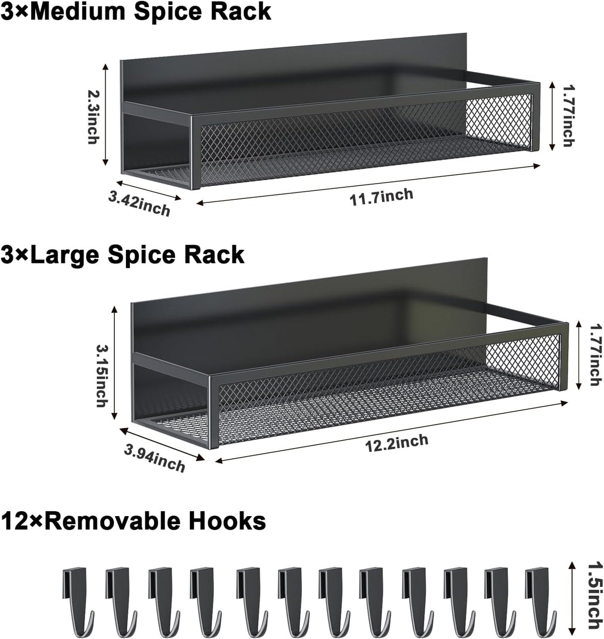 Magnetic Spice Rack for Refrigerator, Magnetic Shelf, Moveable Fridge Organizer with 8-Hook Rack, Seasoning Organizer for Kitchen