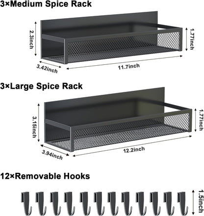 Magnetic Spice Rack for Refrigerator, Magnetic Shelf, Moveable Fridge Organizer with 8-Hook Rack, Seasoning Organizer for Kitchen
