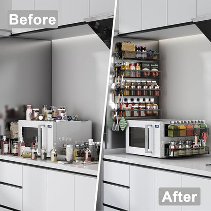 Magnetic Spice Rack for Refrigerator, Magnetic Shelf, Moveable Fridge Organizer with 8-Hook Rack, Seasoning Organizer for Kitchen