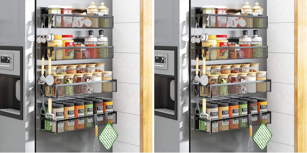 Magnetic Spice Rack for Refrigerator, Magnetic Shelf, Moveable Fridge Organizer with 8-Hook Rack, Seasoning Organizer for Kitchen