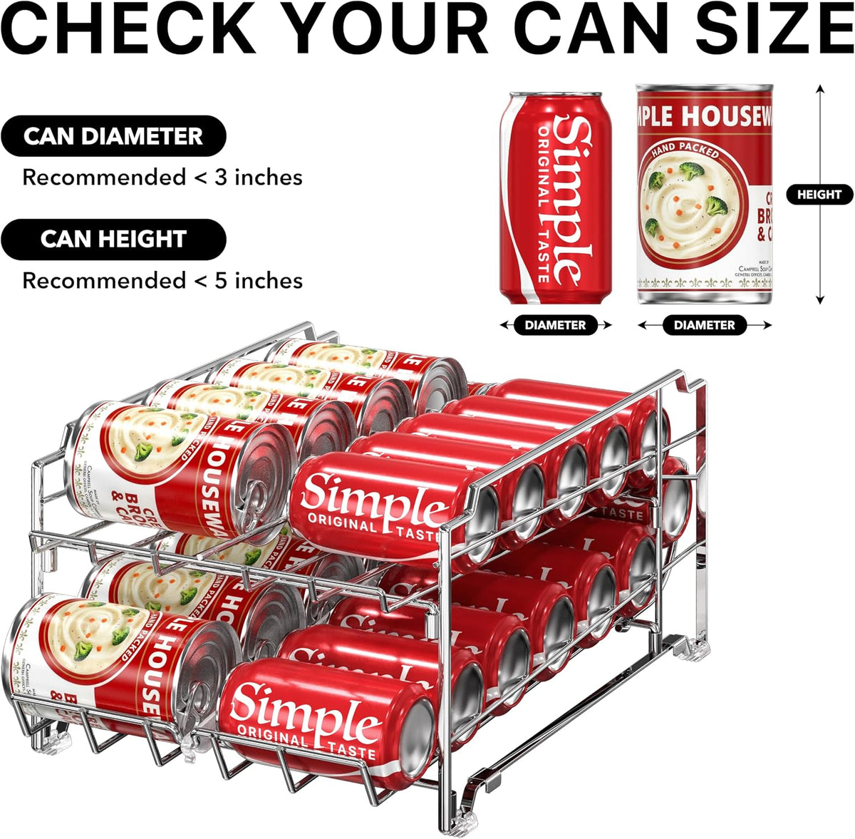 Dual Row Front Loading Can Dispenser, Chrome