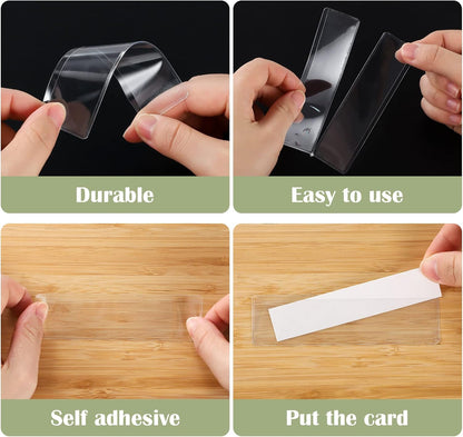 3" x 5" Adhesive Index Card Holders Clear PVC Label Holders | Top-loading label pockets, removable adhesive, clear PVC, for bins, shelves, totes, library and office use