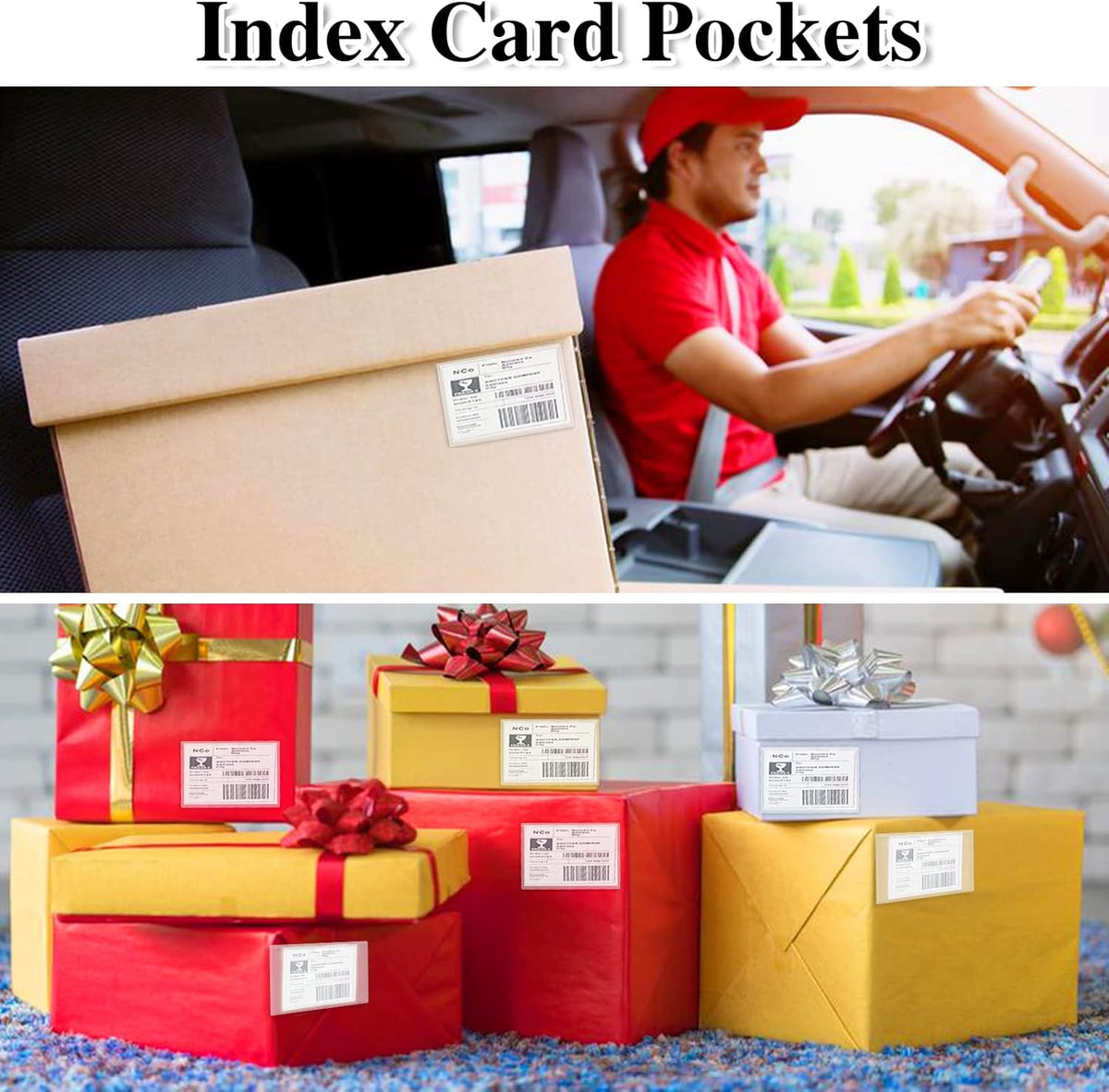 3" x 5" Adhesive Index Card Holders Clear PVC Label Holders | Top-loading label pockets, removable adhesive, clear PVC, for bins, shelves, totes, library and office use