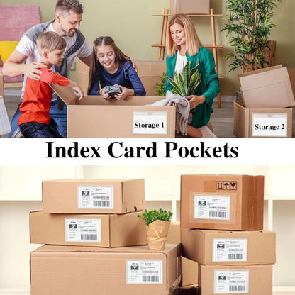 3" x 5" Adhesive Index Card Holders Clear PVC Label Holders | Top-loading label pockets, removable adhesive, clear PVC, for bins, shelves, totes, library and office use