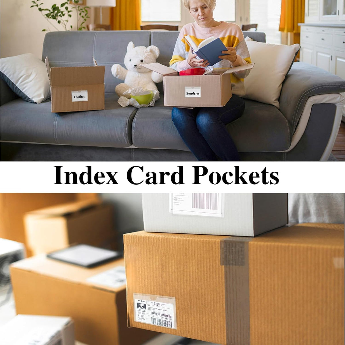 3" x 5" Adhesive Index Card Holders Clear PVC Label Holders | Top-loading label pockets, removable adhesive, clear PVC, for bins, shelves, totes, library and office use