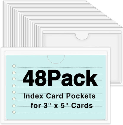 3" x 5" Adhesive Index Card Holders Clear PVC Label Holders | Top-loading label pockets, removable adhesive, clear PVC, for bins, shelves, totes, library and office use