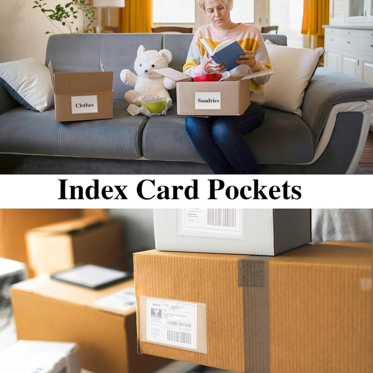 3" x 5" Adhesive Index Card Holders Clear PVC Label Holders | Top-loading label pockets, removable adhesive, clear PVC, for bins, shelves, totes, library and office use