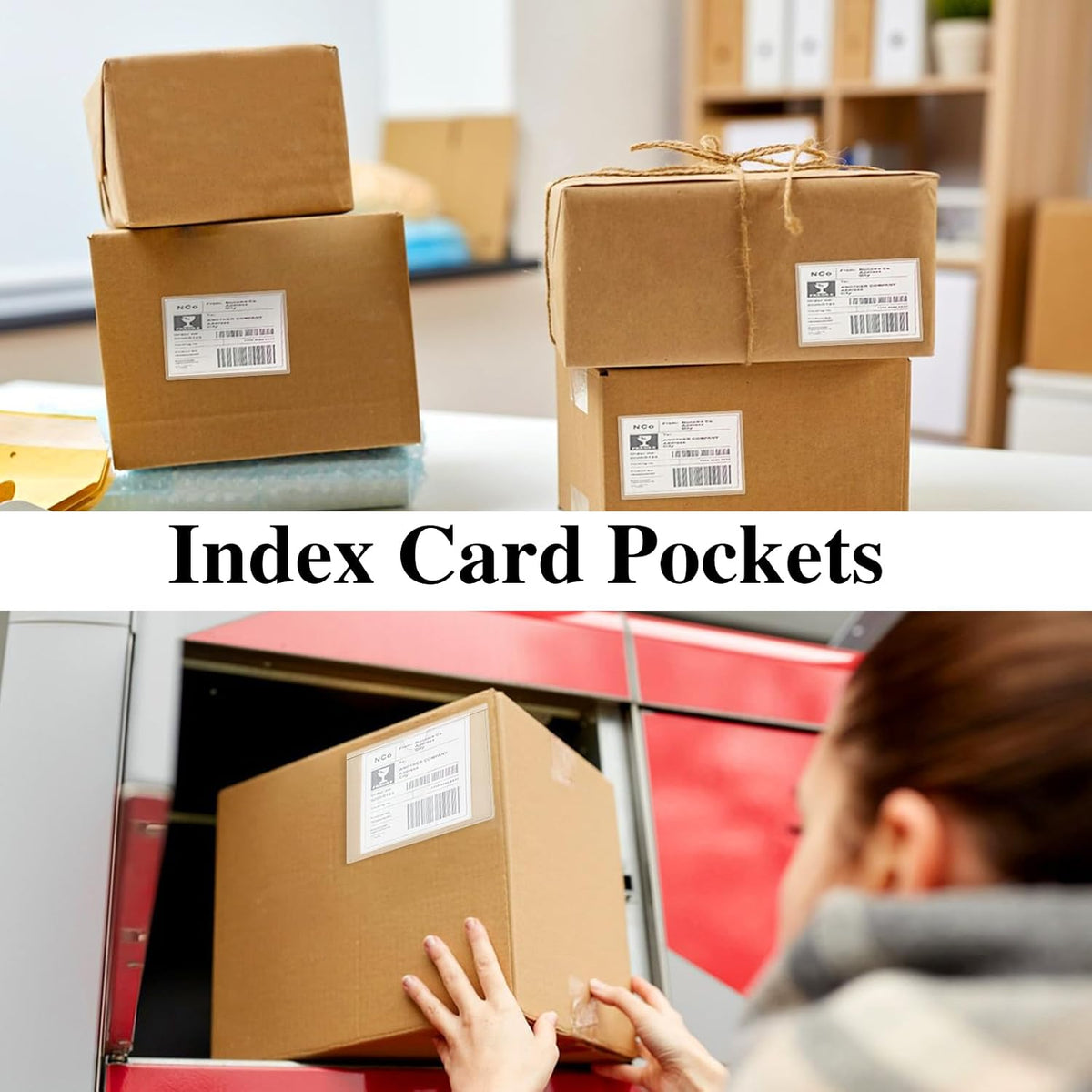 3" x 5" Adhesive Index Card Holders Clear PVC Label Holders | Top-loading label pockets, removable adhesive, clear PVC, for bins, shelves, totes, library and office use