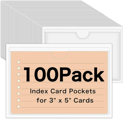3" x 5" Adhesive Index Card Holders Clear PVC Label Holders | Top-loading label pockets, removable adhesive, clear PVC, for bins, shelves, totes, library and office use