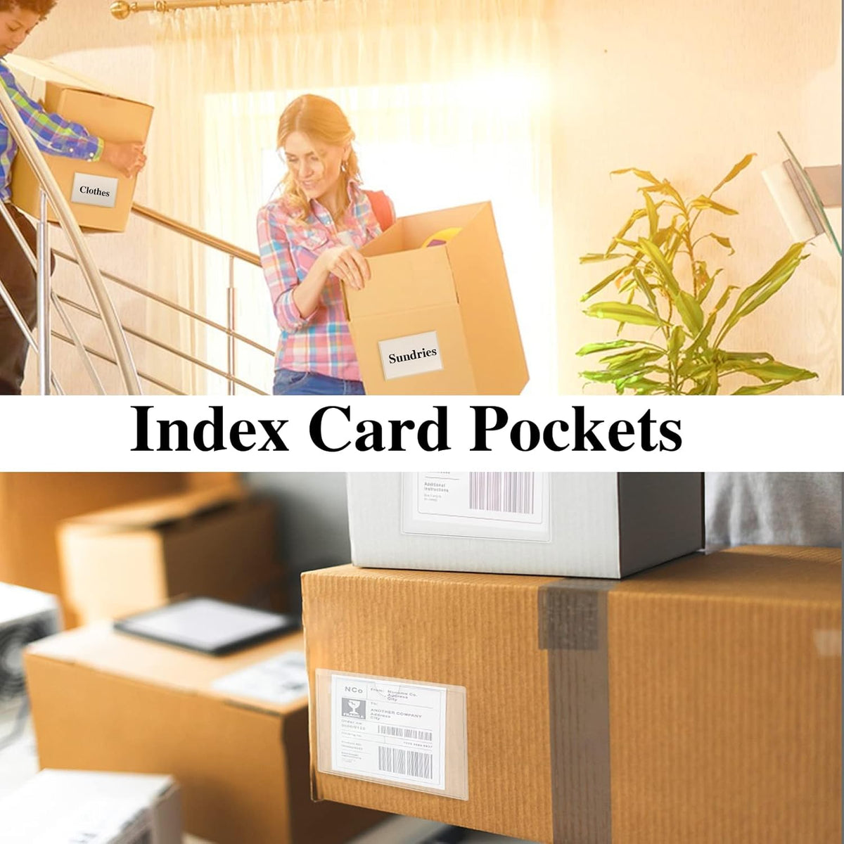 3" x 5" Adhesive Index Card Holders Clear PVC Label Holders | Top-loading label pockets, removable adhesive, clear PVC, for bins, shelves, totes, library and office use