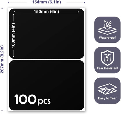 100Pcs Large Black Labels for Storage Bins,6x4 Inch Labels | Removable,Large Labels Strong Adhesive Tear Resistant No Residue for Blank Box