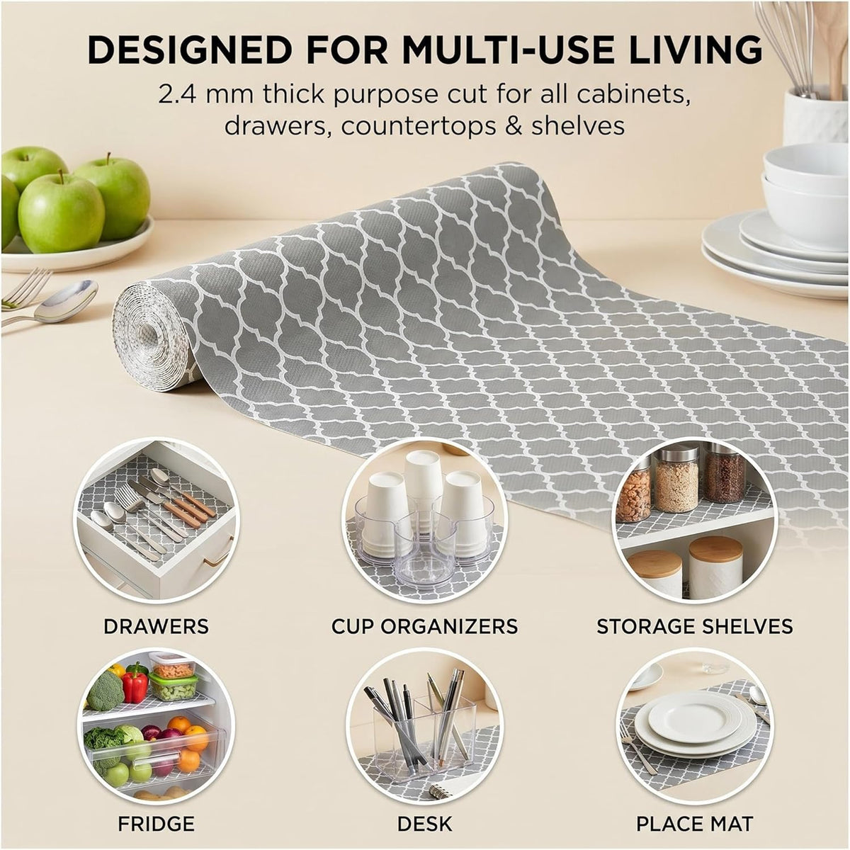 Shelf and Cabinet Liner, Easy Cut Protective (Gray, 12 in x 10 ft)