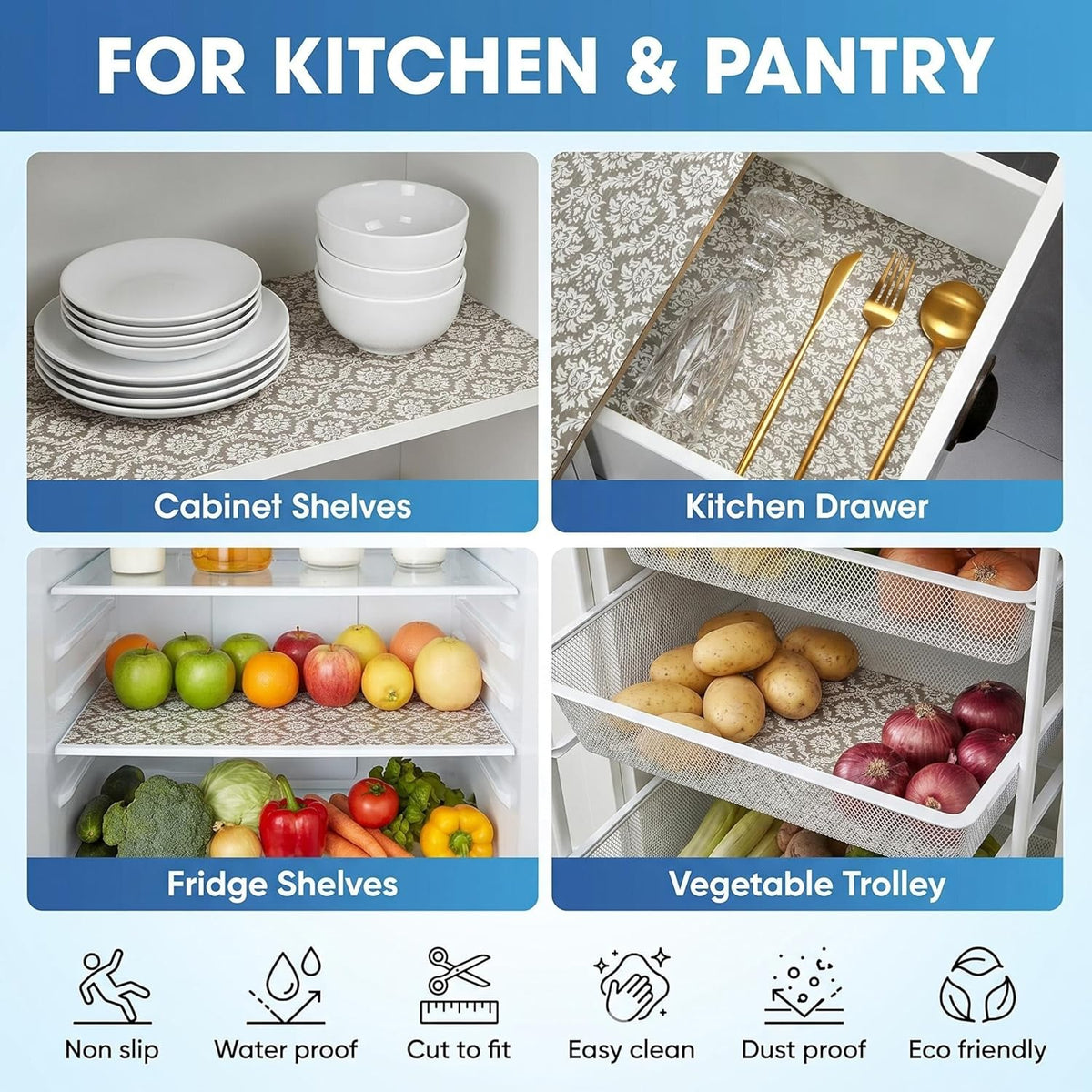 Shelf and Cabinet Liner, Easy Cut Protective (Gray, 12 in x 10 ft)