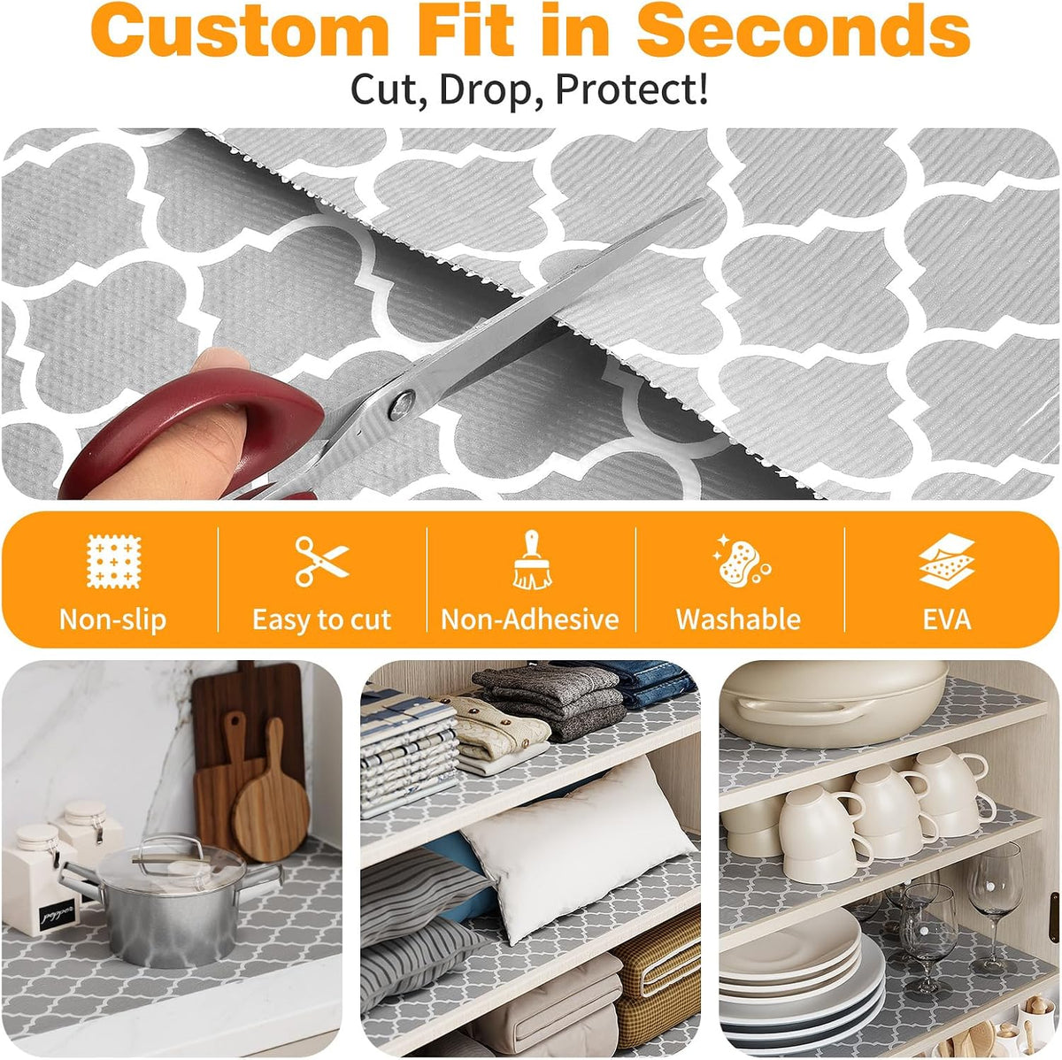 Shelf and Cabinet Liner, Easy Cut Protective (Gray, 12 in x 10 ft)