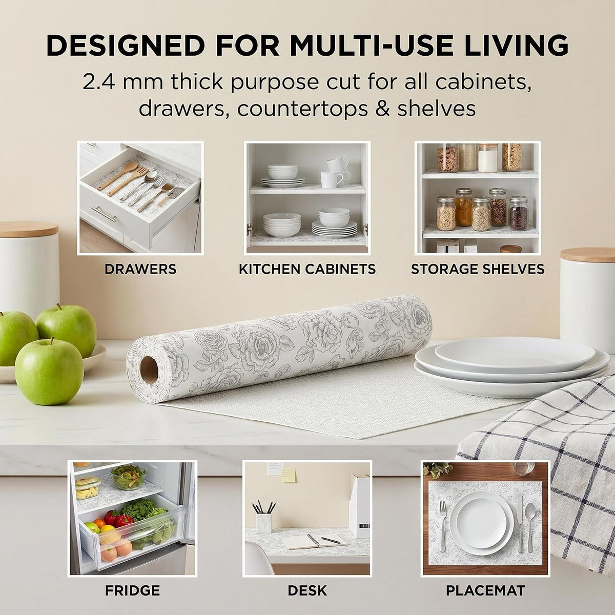 Shelf and Cabinet Liner, Easy Cut Protective (Gray, 12 in x 10 ft)