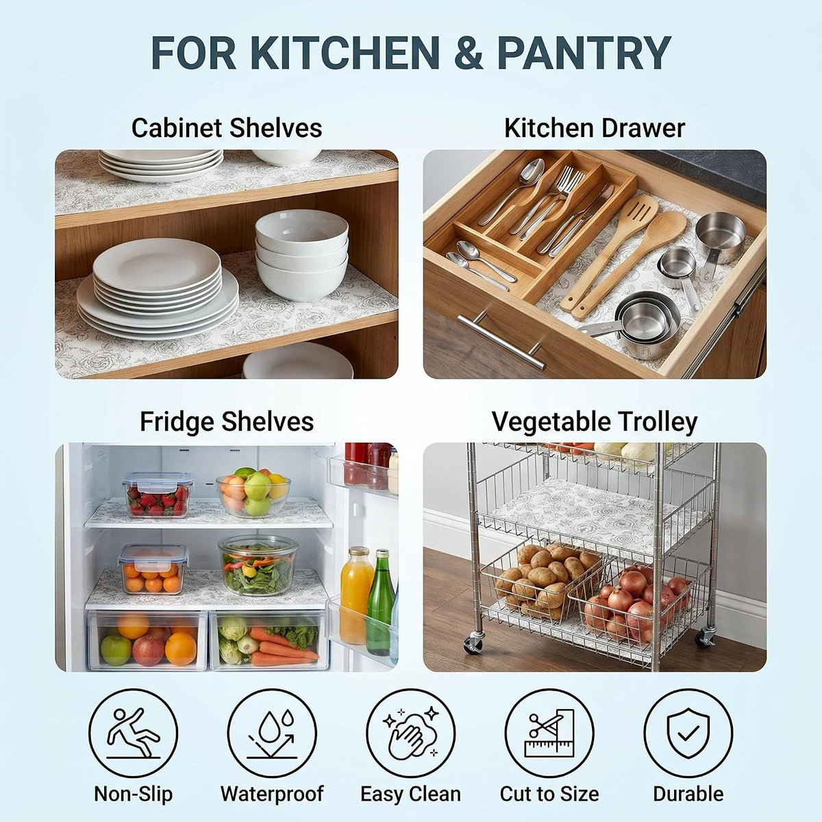 Shelf and Cabinet Liner, Easy Cut Protective (Gray, 12 in x 10 ft)