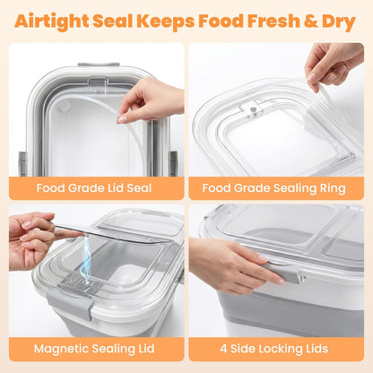 30 Lbs Rice Container, Collapsible Dog Food Storage Container | Airtight Cat Food Container with Wheels, Transparent Lid, Measuring Cup, Scoop and Handle, BPA Free for Pet Food, Bird Seed