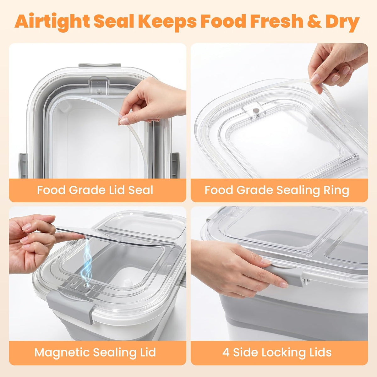 30 Lbs Rice Container, Collapsible Dog Food Storage Container | Airtight Cat Food Container with Wheels, Transparent Lid, Measuring Cup, Scoop and Handle, BPA Free for Pet Food, Bird Seed