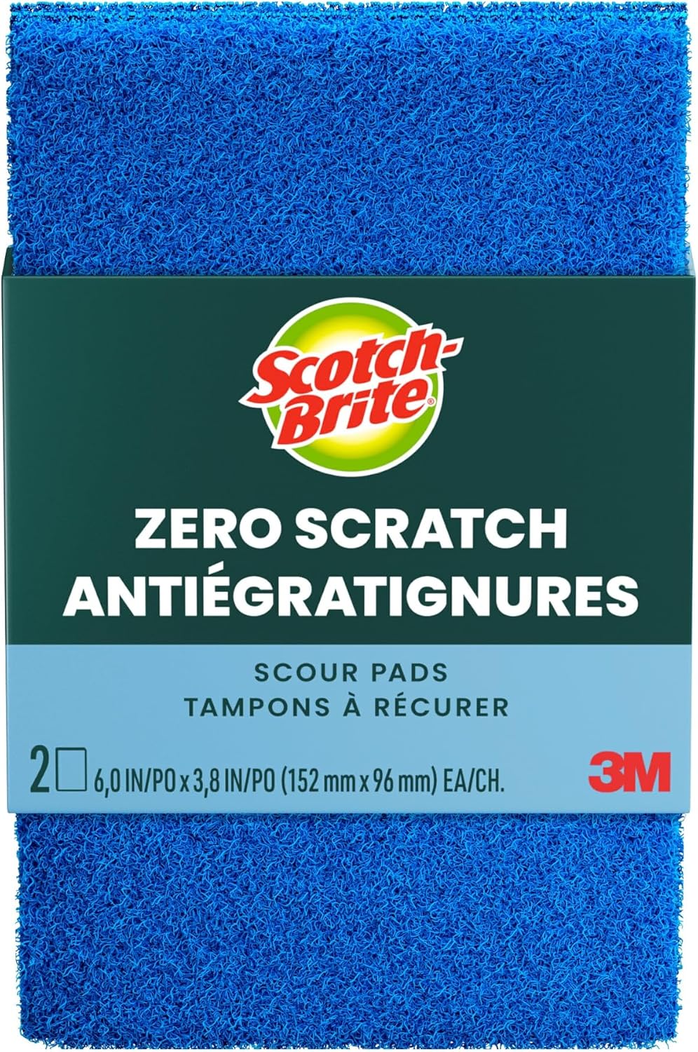 Scotch-Brite Zero Scratch Scouring Pad, Effective + Gentle Dish Scrubber for Household Cleaning, 2 Scrub Pads for Dishes, Nonstick Pots and Pans, Glass, Tubs, Showers, Reusable & Durable