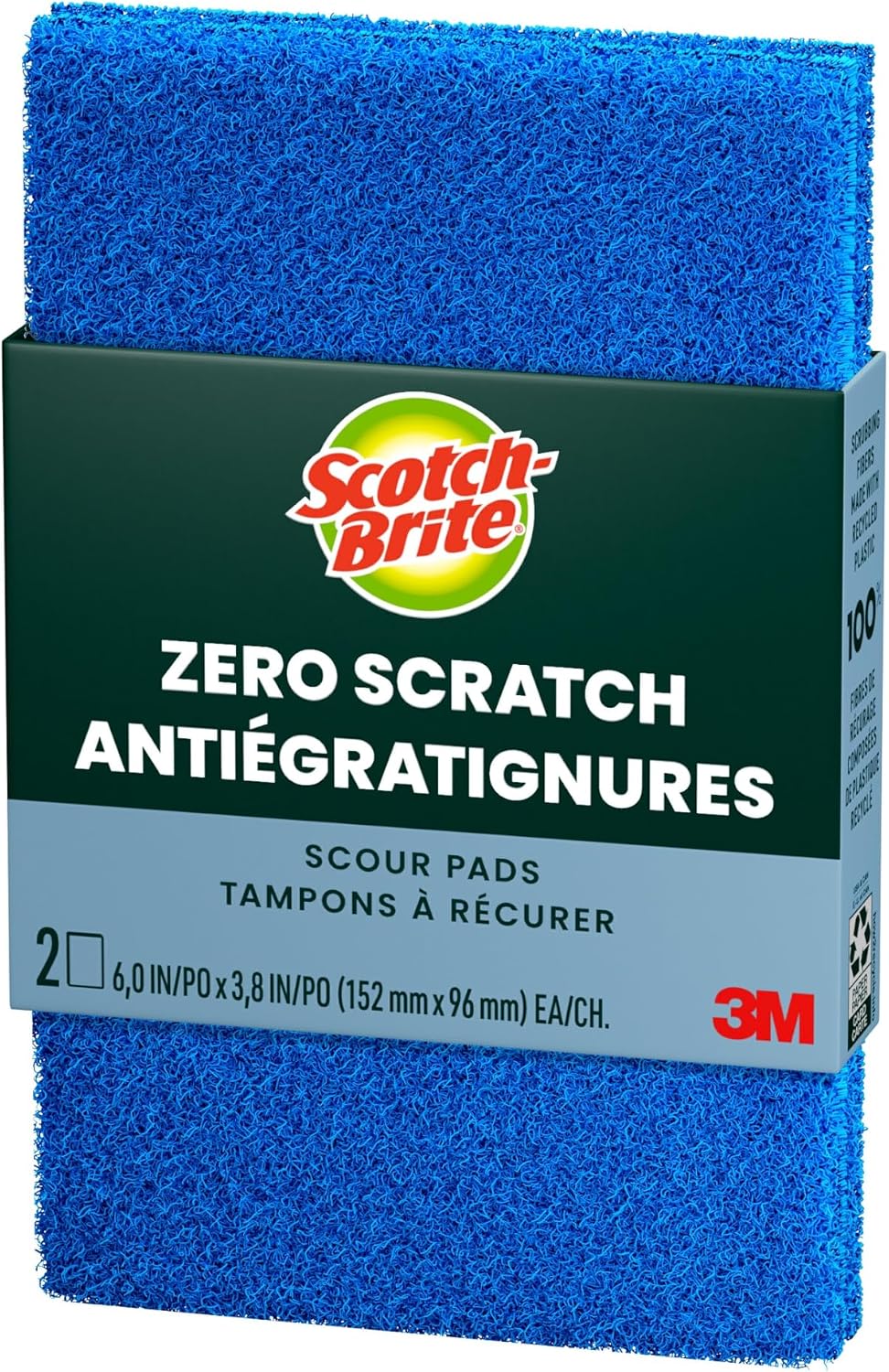 Scotch-Brite Zero Scratch Scouring Pad, Effective + Gentle Dish Scrubber for Household Cleaning, 2 Scrub Pads for Dishes, Nonstick Pots and Pans, Glass, Tubs, Showers, Reusable & Durable