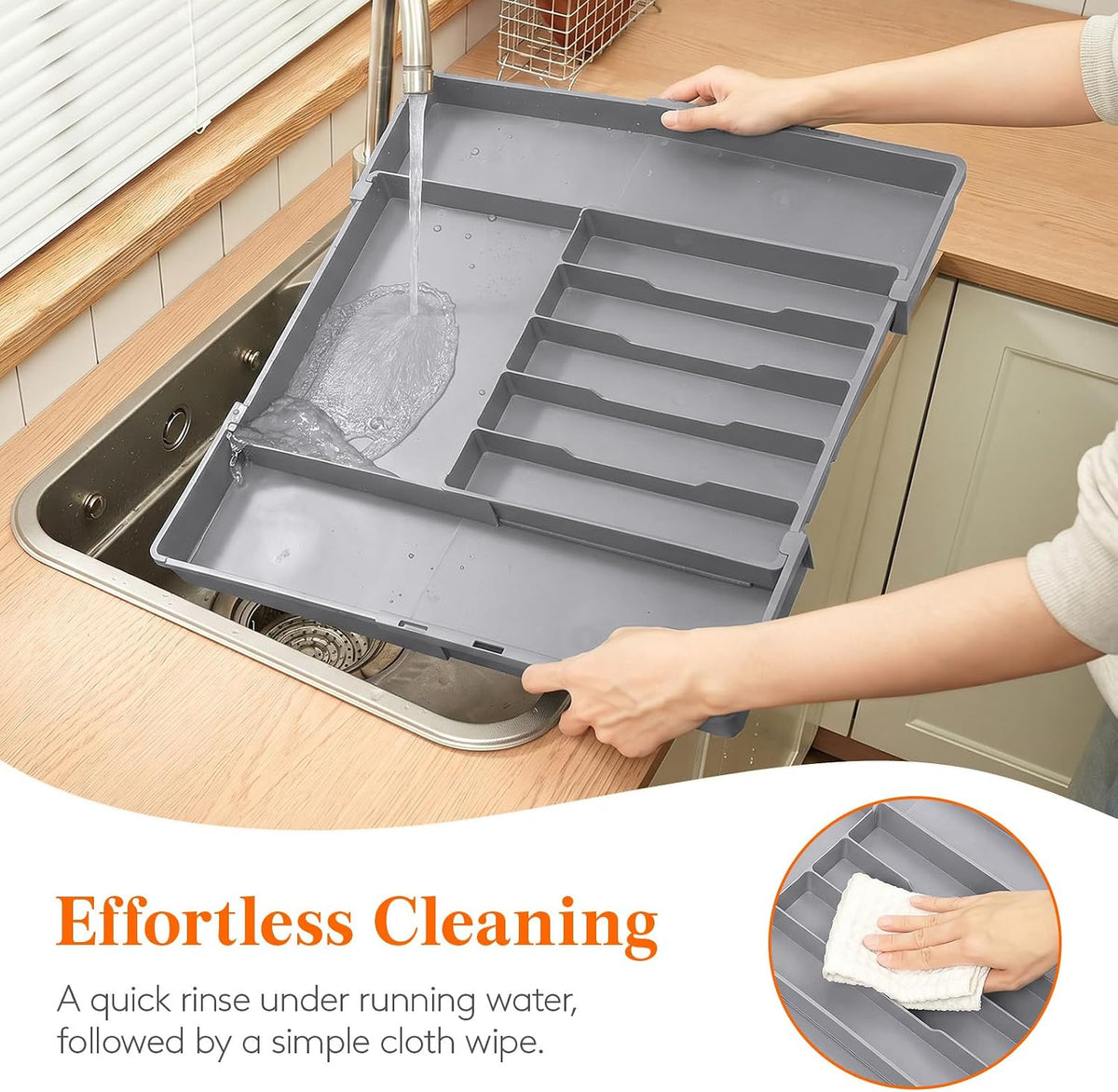 Expandable Silverware Drawer Organizer, Utensil Tray for Kitchen | BPA Free Flatware Cutlery Holder, Adjustable Plastic Storage Spoons Forks Knives, 8.9-14.3 x 11.3-19.4 x 1.7", Black