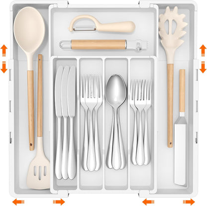Expandable Silverware Drawer Organizer, Utensil Tray for Kitchen | BPA Free Flatware Cutlery Holder, Adjustable Plastic Storage Spoons Forks Knives, 8.9-14.3 x 11.3-19.4 x 1.7", Black