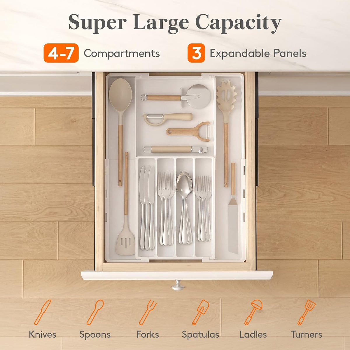 Expandable Silverware Drawer Organizer, Utensil Tray for Kitchen | BPA Free Flatware Cutlery Holder, Adjustable Plastic Storage Spoons Forks Knives, 8.9-14.3 x 11.3-19.4 x 1.7", Black