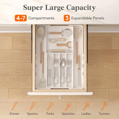 Expandable Silverware Drawer Organizer, Utensil Tray for Kitchen | BPA Free Flatware Cutlery Holder, Adjustable Plastic Storage Spoons Forks Knives, 8.9-14.3 x 11.3-19.4 x 1.7", Black