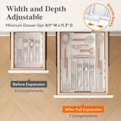 Expandable Silverware Drawer Organizer, Utensil Tray for Kitchen | BPA Free Flatware Cutlery Holder, Adjustable Plastic Storage Spoons Forks Knives, 8.9-14.3 x 11.3-19.4 x 1.7", Black