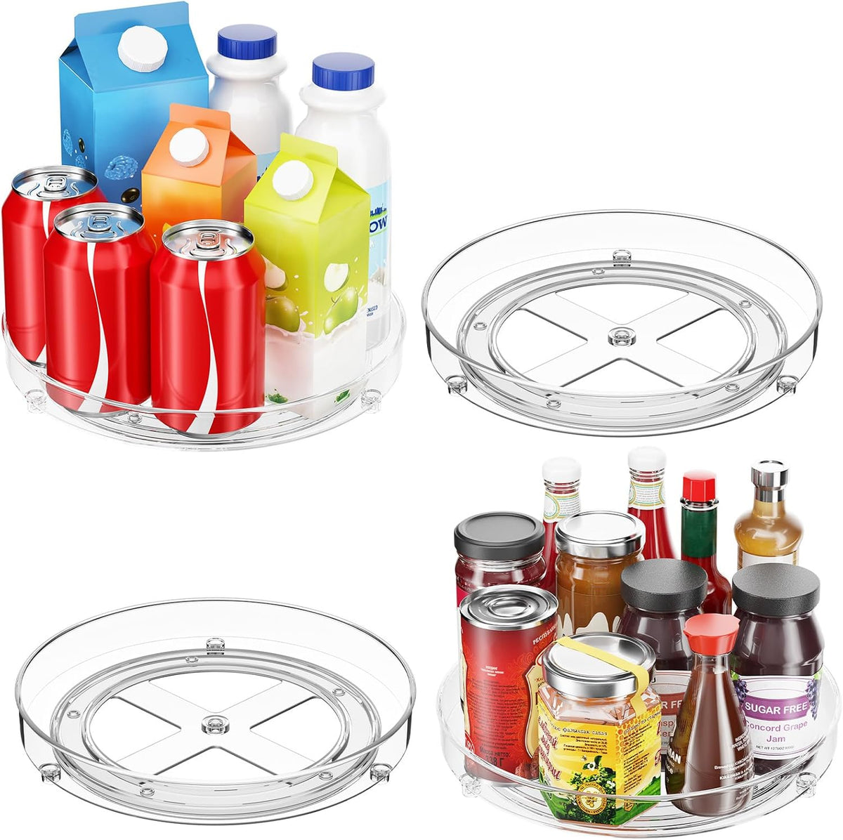 4 Pack Lazy Susan Organizer, 9.5 Inch Lazy Susan Turntable for Cabinet, Refrigerator Organizer for Pantry Organizers and Storage, Non-Skid Fridge Organizer
