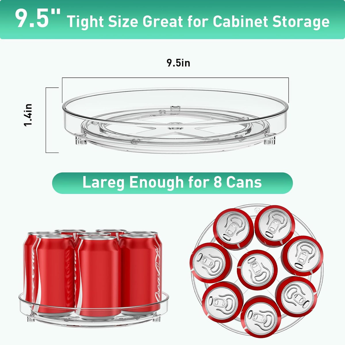 4 Pack Lazy Susan Organizer, 9.5 Inch Lazy Susan Turntable for Cabinet, Refrigerator Organizer for Pantry Organizers and Storage, Non-Skid Fridge Organizer