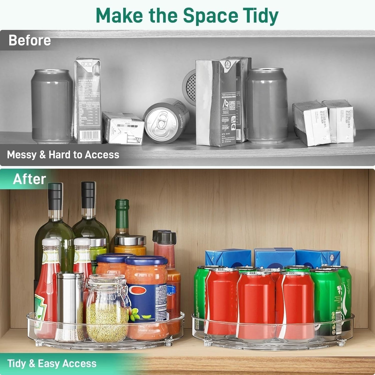 4 Pack Lazy Susan Organizer, 9.5 Inch Lazy Susan Turntable for Cabinet, Refrigerator Organizer for Pantry Organizers and Storage, Non-Skid Fridge Organizer