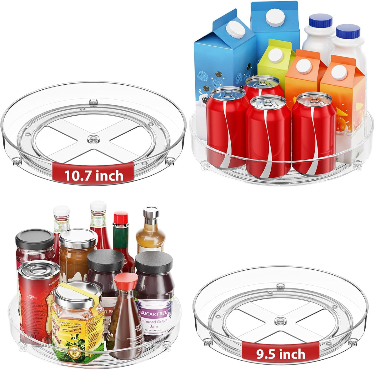 4 Pack Lazy Susan Organizer, 9.5 Inch Lazy Susan Turntable for Cabinet, Refrigerator Organizer for Pantry Organizers and Storage, Non-Skid Fridge Organizer