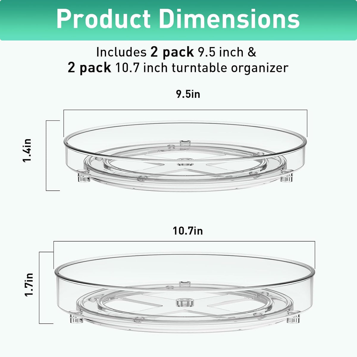 4 Pack Lazy Susan Organizer, 9.5 Inch Lazy Susan Turntable for Cabinet, Refrigerator Organizer for Pantry Organizers and Storage, Non-Skid Fridge Organizer