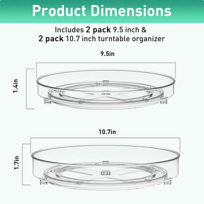 4 Pack Lazy Susan Organizer, 9.5 Inch Lazy Susan Turntable for Cabinet, Refrigerator Organizer for Pantry Organizers and Storage, Non-Skid Fridge Organizer